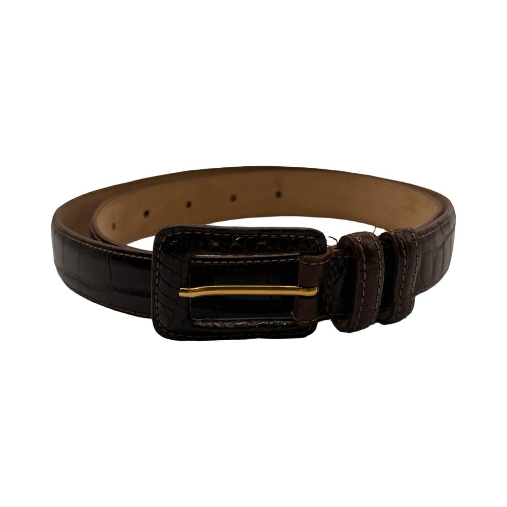 WCM New York Brown Genuine American Alligator Leather Belt Womens Size L 1 Inch
